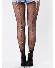 Medias de Red con Pedrería S-1203 - Pantys de Rejilla Brillo