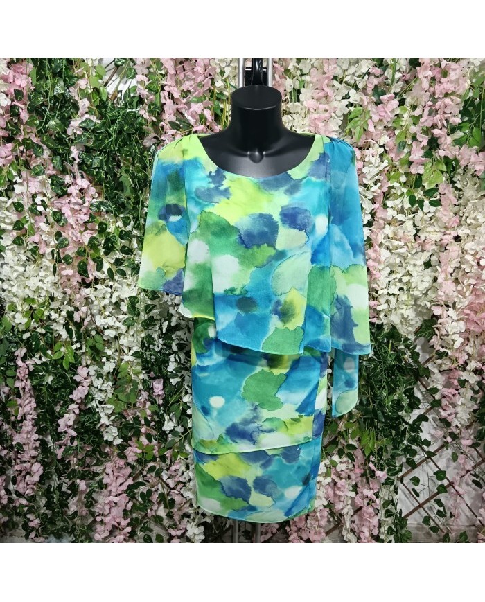 Vestido Nube Gasa Corto | Estampado Acuarela | Manga Capa