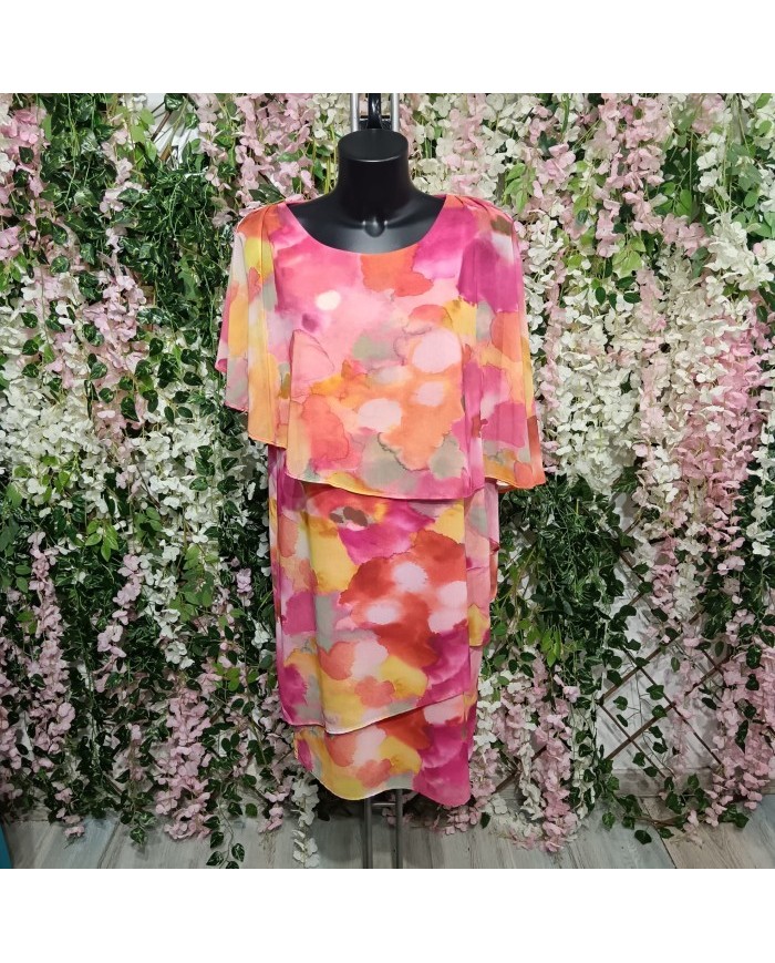 Vestido Nube Gasa Corto | Estampado Acuarela | Manga Capa