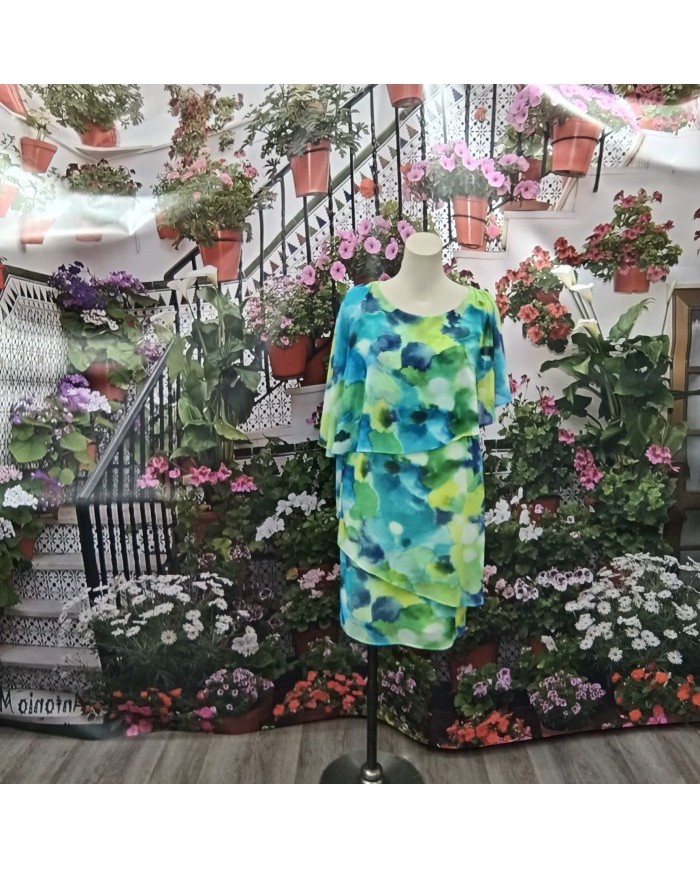 Vestido Nube Gasa Corto | Estampado Acuarela | Manga Capa