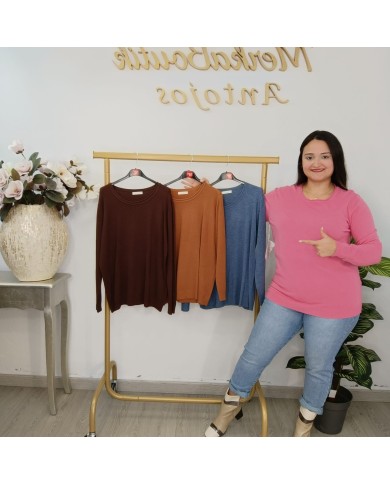 Jersey Básico de Punto Fino Mujer | Manga Larga Cuello Redondo | Varios Colores