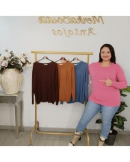 Jersey Básico de Punto Fino Mujer | Manga Larga Cuello Redondo | Varios Colores