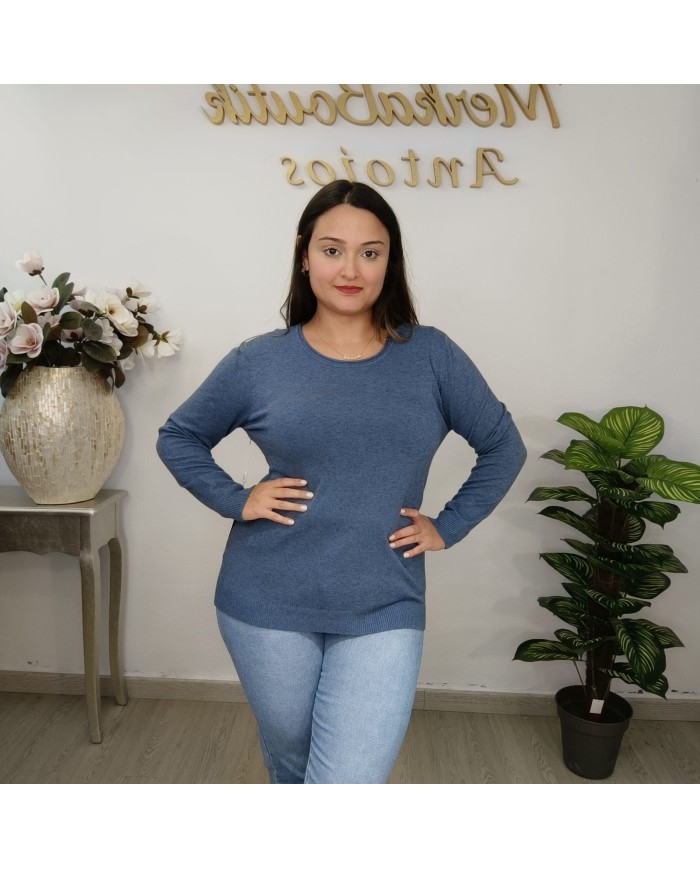 Jersey Básico de Punto Fino Mujer | Manga Larga Cuello Redondo | Varios Colores