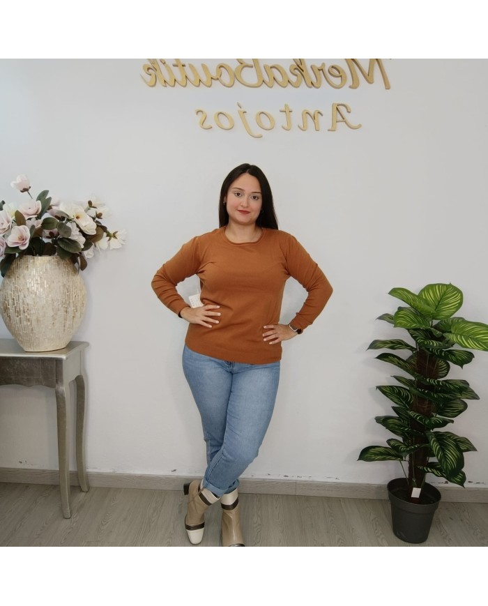 Jersey Básico de Punto Fino Mujer | Manga Larga Cuello Redondo | Varios Colores