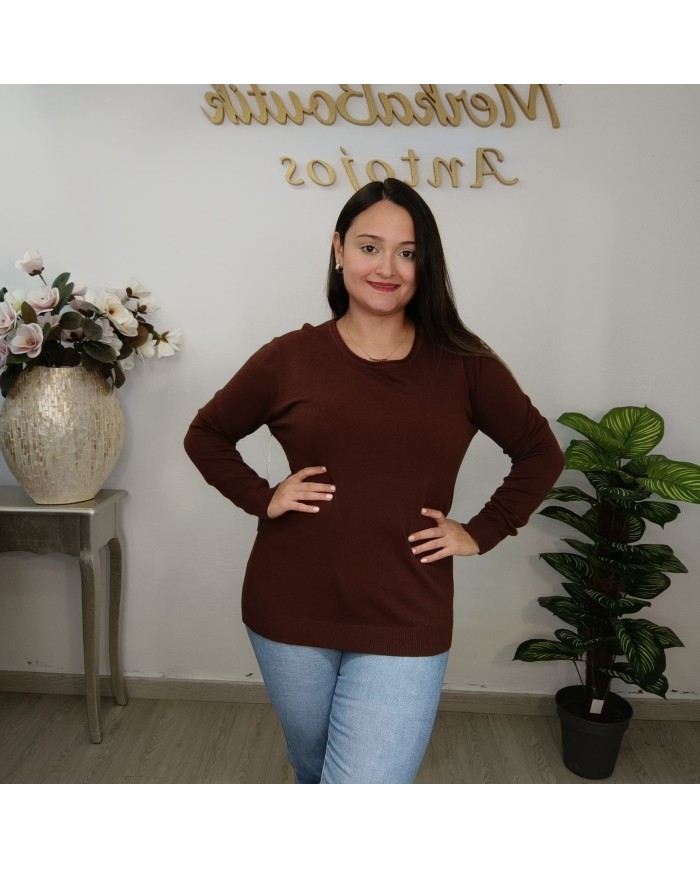 Jersey Básico de Punto Fino Mujer | Manga Larga Cuello Redondo | Varios Colores