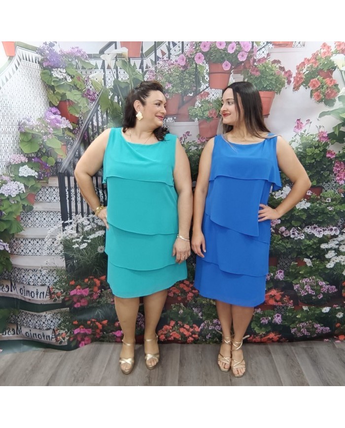 Vestido Capa Corto | Volantes Superpuestos | Cóctel Sin Mangas