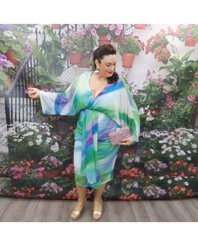 Vestido Nerea Midi Estampado Acuarela | Manga Kimono