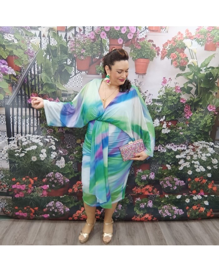 Vestido Nerea Midi Estampado Acuarela | Manga Kimono