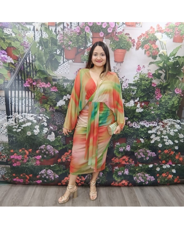 Vestido Nerea Midi Estampado Acuarela | Manga Kimono