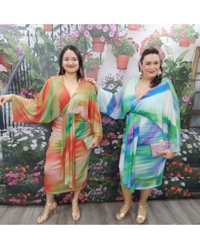 Vestido Nerea Midi Estampado Acuarela | Manga Kimono