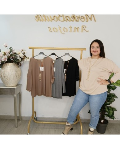 Blusa Básica Manga 3/4 con Collar Espina de Pescado | Top Negro Varios Colores Blusa Básica Manga 3/4 con Collar Espina de Pescado | Top Negro Varios Colores