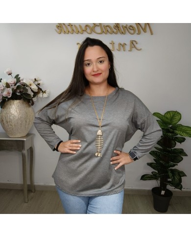 Blusa Básica Manga 3/4 con Collar Espina de Pescado | Top Negro Varios Colores