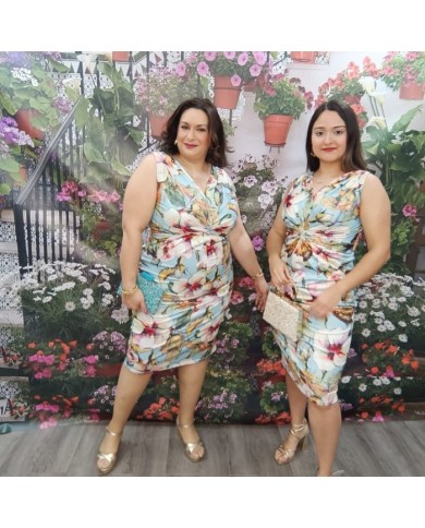 Vestido Margarita Estampado Floral | Nudo Frontal | Sin Mangas