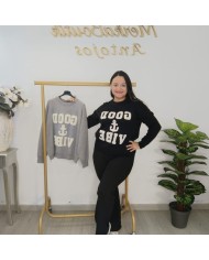 Jersey Punto Oversize 'Good Vibe' con Ancla | Gris y Negro