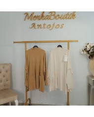 Jersey Túnica Largo Curvy con Bolsillos | Punto Suave | Camel y Crema