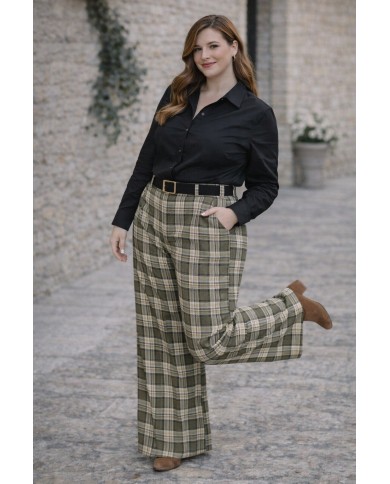 Pantalón Cuadro Pata Ancha Heidi - Elegancia y Confort