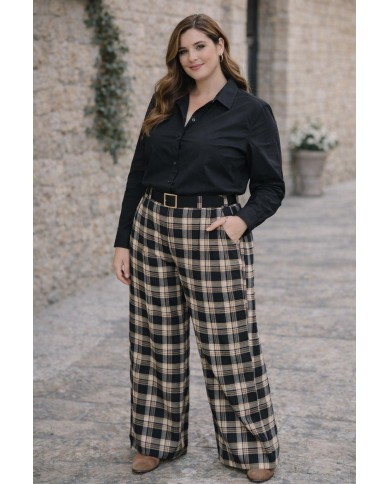 Pantalón Cuadro Pata Ancha Heidi - Elegancia y Confort