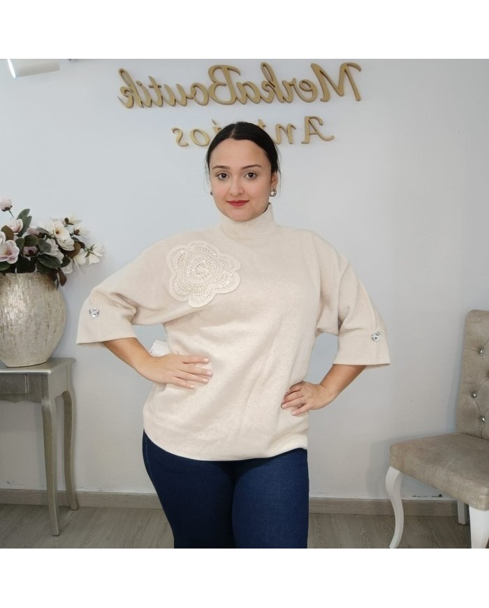 Jersey Cuello Alto Básico con Botones | Punto Fino | Verde Esmeralda y Más Colores