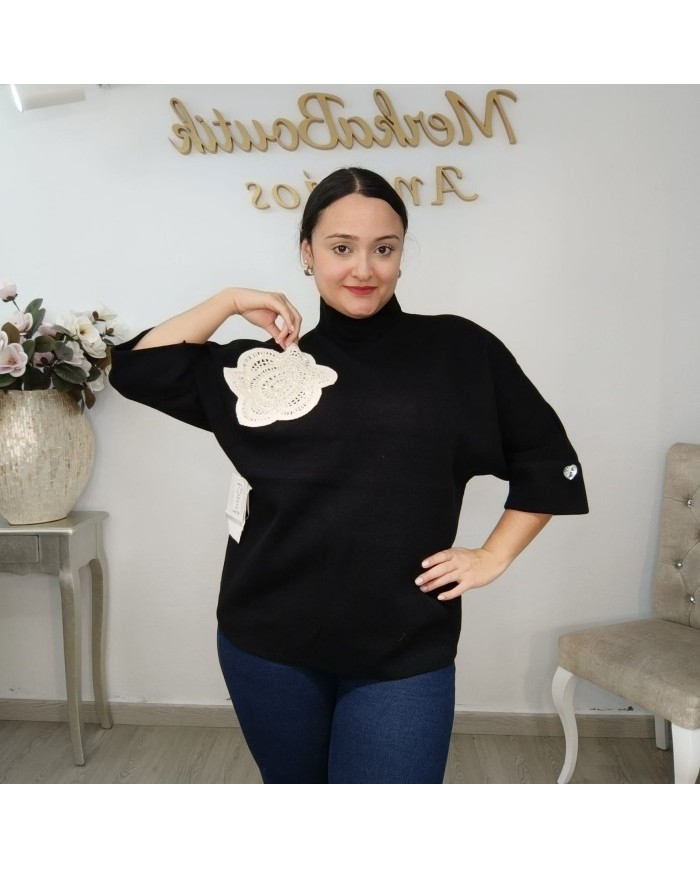 Jersey Cuello Alto Básico con Botones | Punto Fino | Verde Esmeralda y Más Colores