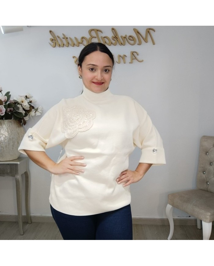 Jersey Cuello Alto Básico con Botones | Punto Fino | Verde Esmeralda y Más Colores