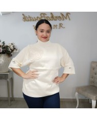 Jersey Cuello Alto Básico con Botones | Punto Fino | Verde Esmeralda y Más Colores