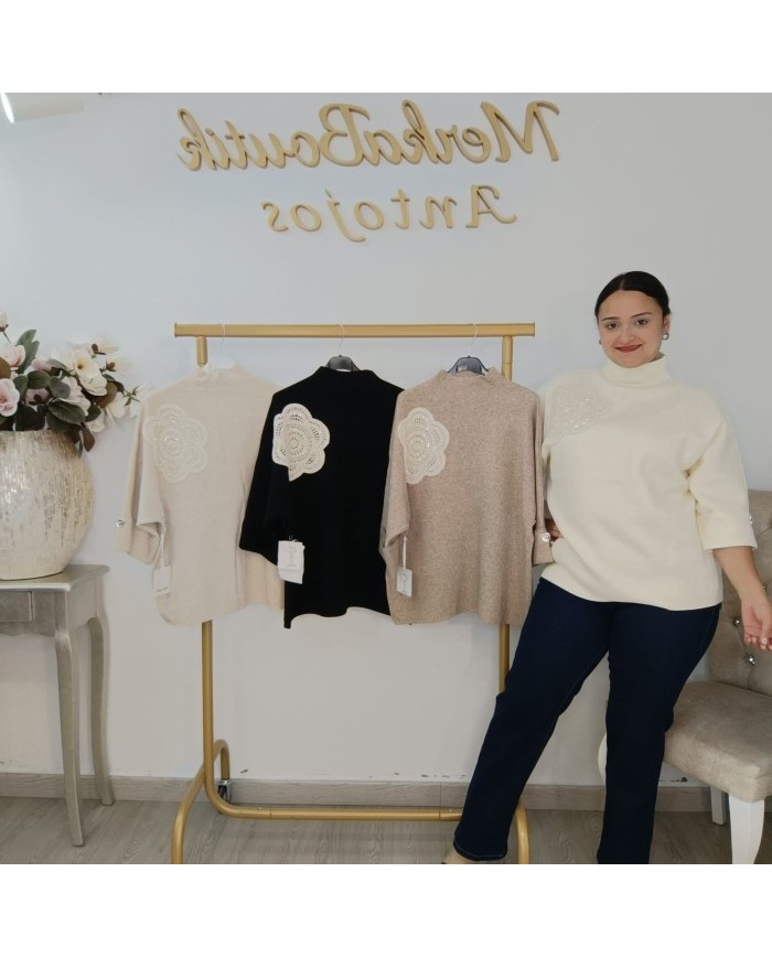 Jersey Cuello Alto Básico con Botones | Punto Fino | Verde Esmeralda y Más Colores