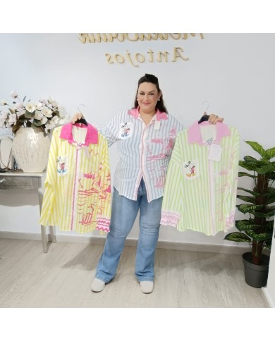 Camisa animada Ratón - Elegancia y Estilo en Rayas Clásicas