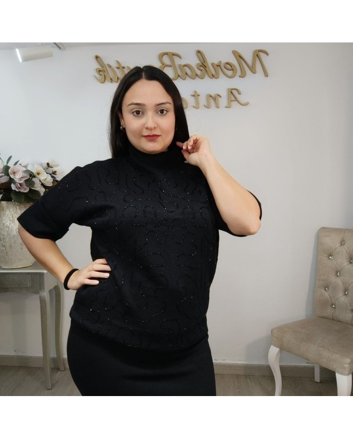 Jersey Punto Lazo Lentejuelas Bordado | Moño Chic | Blanco Roto