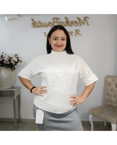 Jersey Punto Lazo Lentejuelas Bordado | Moño Chic | Blanco Roto