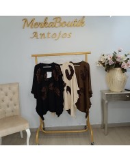 Poncho de Punto Animal Print Irregular | Oversize Negro/Beige/Marrón