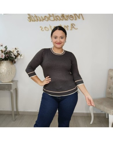 Jersey Punto Fino Ribetes Contraste | Manga 3/4 Gris y Más Colores | Estilo Preppy