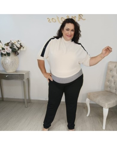 Jersey Punto Fino Ribetes Contraste | Manga 3/4 Gris y Más Colores | Estilo Preppy