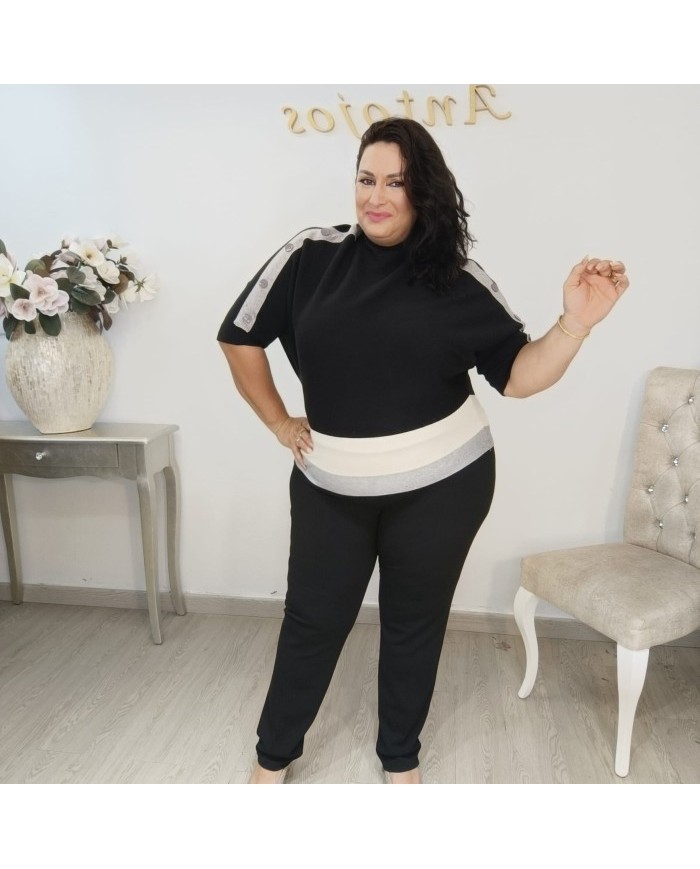 Jersey Punto Fino Ribetes Contraste | Manga 3/4 Gris y Más Colores | Estilo Preppy