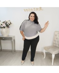 Jersey Punto Fino Ribetes Contraste | Manga 3/4 Gris y Más Colores | Estilo Preppy