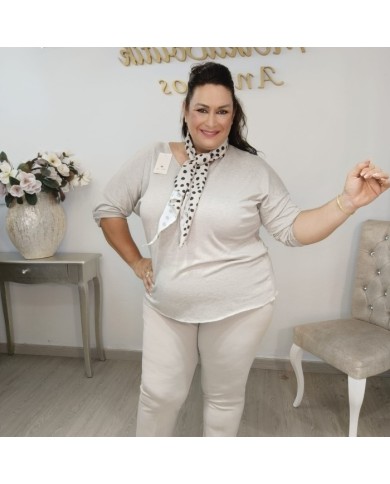 Jersey Punto Básico + Pañuelo Lunares | Azul Marino | Look Preppy Elegante