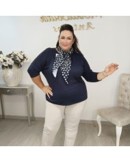Jersey Punto Básico + Pañuelo Lunares | Azul Marino | Look Preppy Elegante