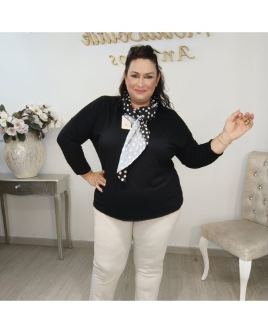 Jersey Punto Básico + Pañuelo Lunares | Azul Marino | Look Preppy Elegante