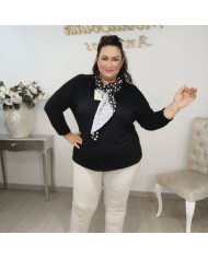 Jersey Punto Básico + Pañuelo Lunares | Azul Marino | Look Preppy Elegante