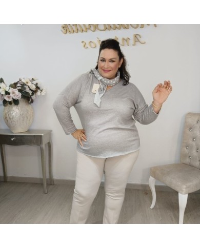 Jersey Punto Básico + Pañuelo Lunares | Azul Marino | Look Preppy Elegante