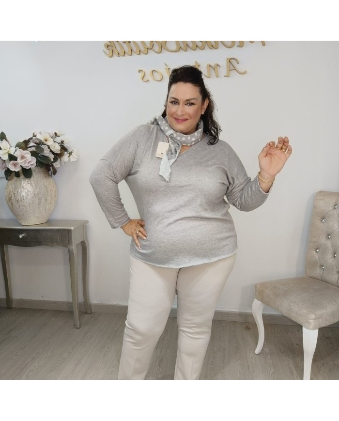 Jersey Punto Básico + Pañuelo Lunares | Azul Marino | Look Preppy Elegante