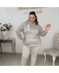 Jersey Punto Básico + Pañuelo Lunares | Azul Marino | Look Preppy Elegante