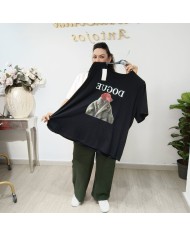 Camiseta Dogue Oversize - Estampado Perro Moda - Negro y Blanco