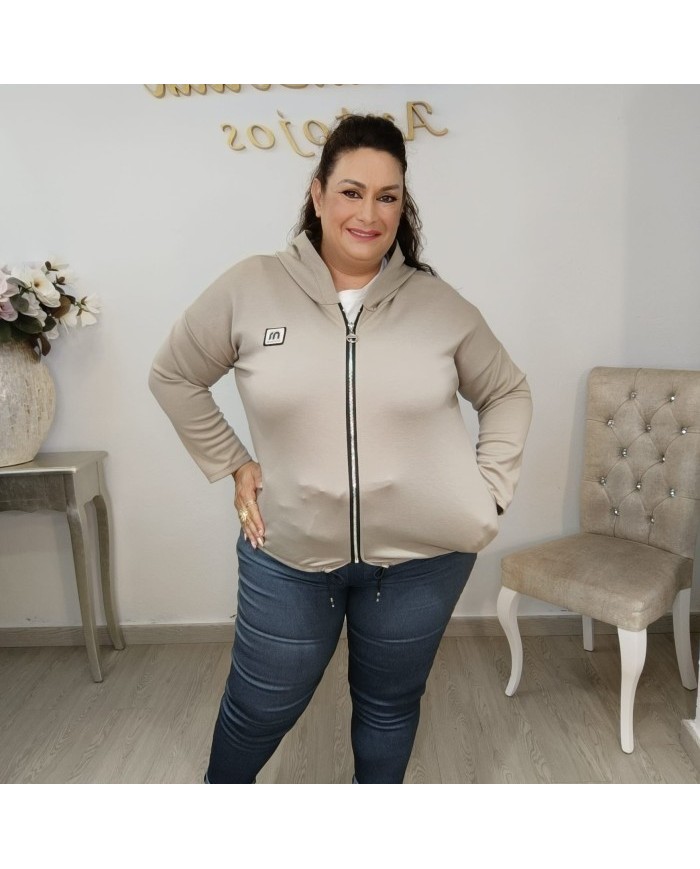 Sudadera Cremallera Oversize con Capucha | Bajo Ajustable | Beige y Más Colores