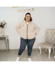 Sudadera Cremallera Oversize con Capucha | Bajo Ajustable | Beige y Más Colores