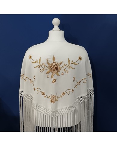 Manton Flamenca Luna con Fleco blanco - Elegancia y Tradición