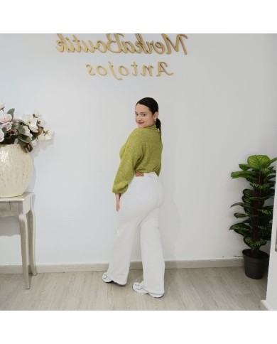 Pantalón Blanco VAQUERO Pata Ancha Estrella - Estilo y Comodidad