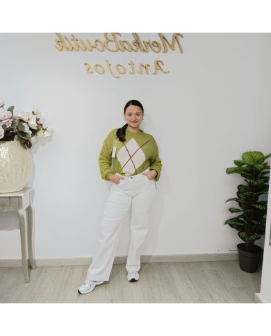 Pantalón Blanco VAQUERO Pata Ancha Estrella - Estilo y Comodidad