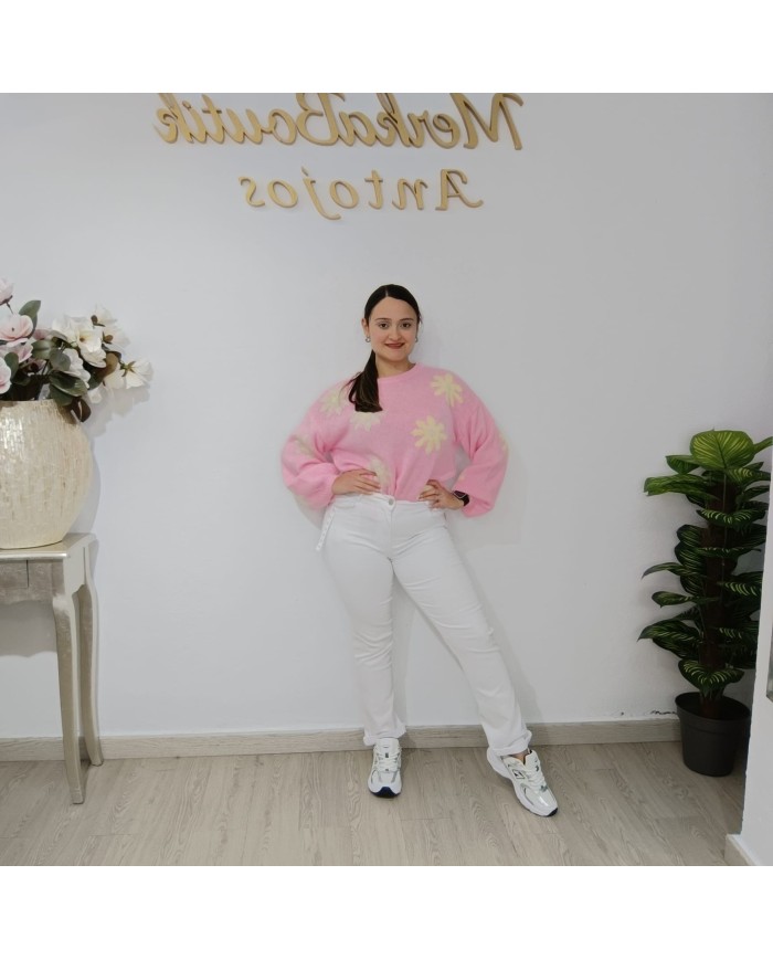 Pantalón Vaquero Blanco Pata Estrecha Noemi - Estilo y Comodidad