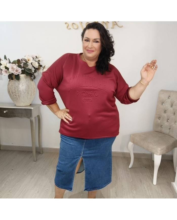 Sudadera Oversize Letras Relieve 3D | Burdeos y Más Colores | Estilo Vintage