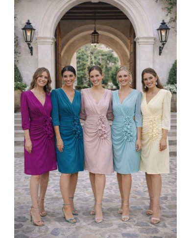 Vestido de Gasa Fruncido Iglesias - Elegancia y Gala con Flores Refinadas